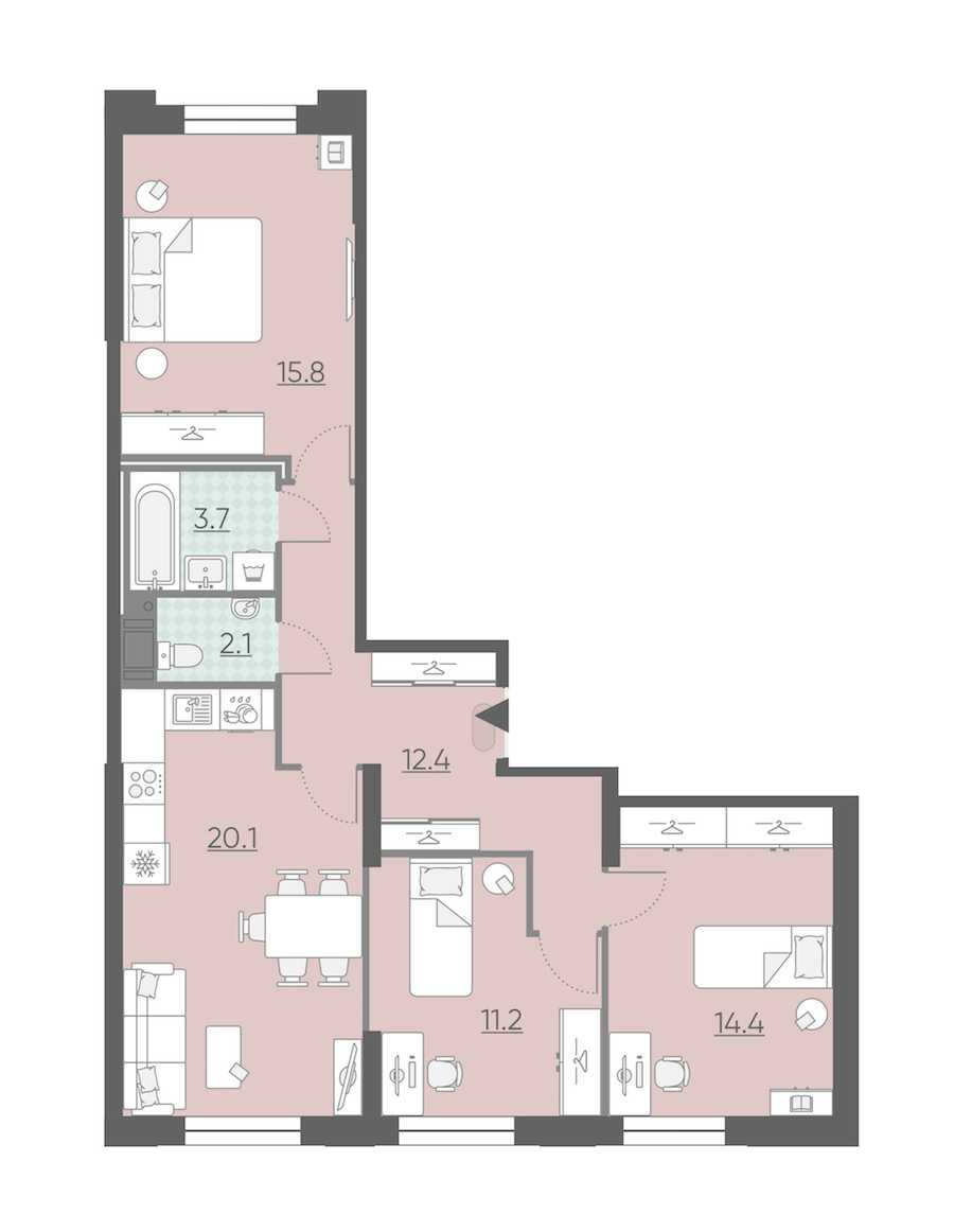 Трехкомнатная квартира в : площадь 79.7 м2 , этаж: 3 – купить в Санкт-Петербурге